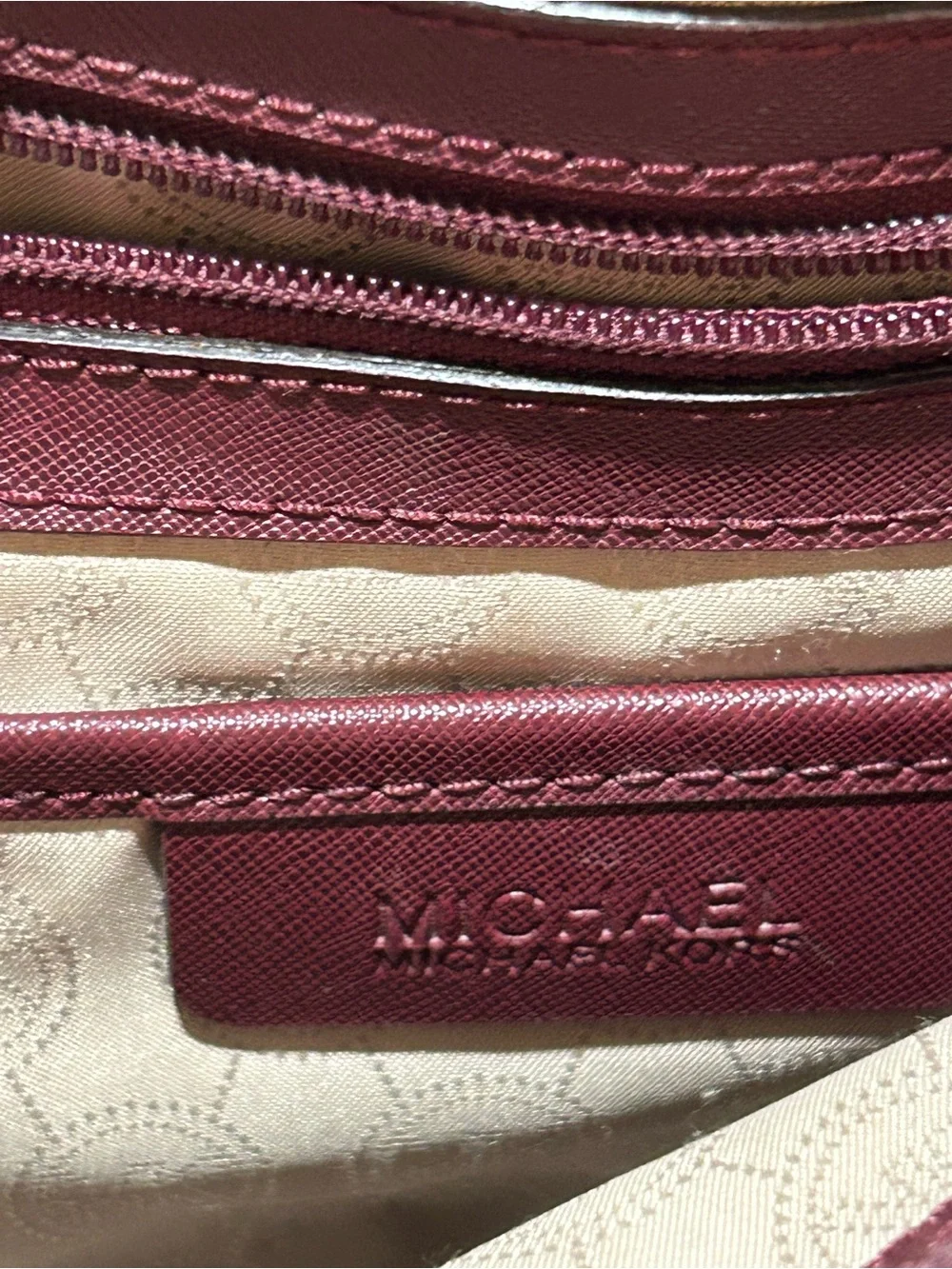 Michael Kors Wine Jet Set Travel Saffiano Leather Tote with Gold Logo Charm